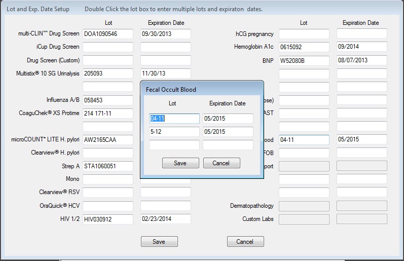 Lot and Expiration Date Entry Window