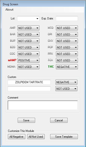 Drug Screen (custom) screen shot.